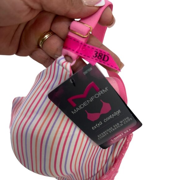 Maidenform Extra Coverage T-Shirt Women Bra SZ 38D Pink Striped Everyday Comfort - Picture 4 of 15